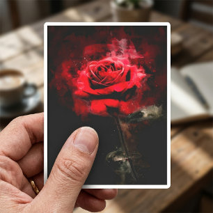 One Red Rose Watercolor on Black Background