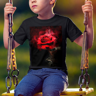 One Red Rose Watercolor on Black Background T-Shirt
