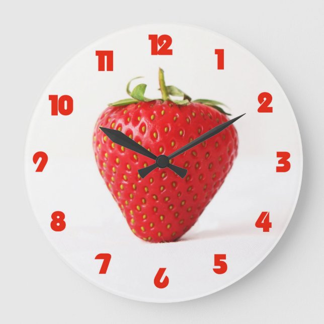 One Red Strawberry Fat Red Numbers wccnm Large Clock (Front)
