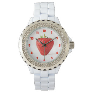 One Red Strawberry Fat Red Numbers Womens Watch