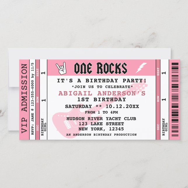 ONE ROCKS CONCERT TICKET 1ST BIRTHDAY INVITATION (Front)