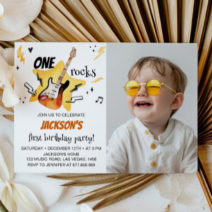 One Rocks Guitar 1st Birthday Photo Invitation