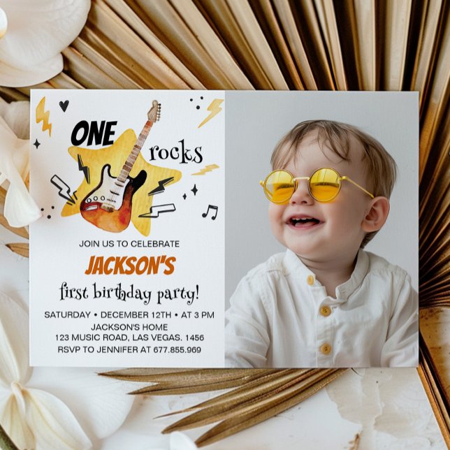 One Rocks Guitar 1st Birthday Photo Invitation (Creator Uploaded)
