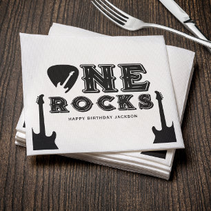 One Rocks Guitar Pick 1st Birthday Party Napkin