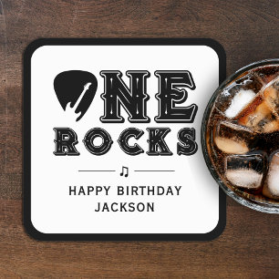 One Rocks Guitar Pick 1st Birthday Party Square Paper Coaster