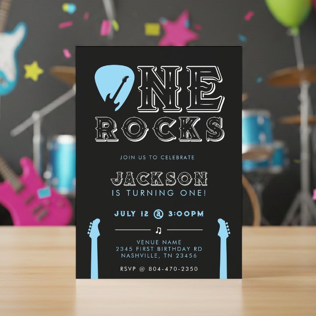 One Rocks Guitar Pick Blue 1st Birthday Party Invitation (One Rocks Guitar Pick Blue 1st Birthday Party Invitation
)
