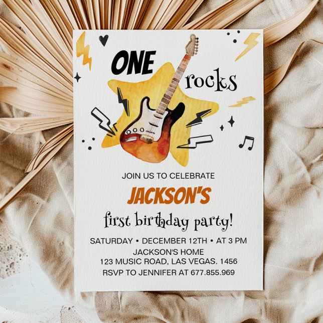 One Rocks Guitar Rock And Roll Birthday Invitation (Creator Uploaded)