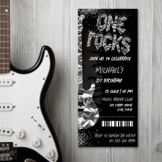 One Rocks Music Themed Concert Ticket Birthday Invitation