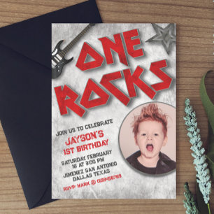 One Rocks - Rocked One Year with Picture Invitation