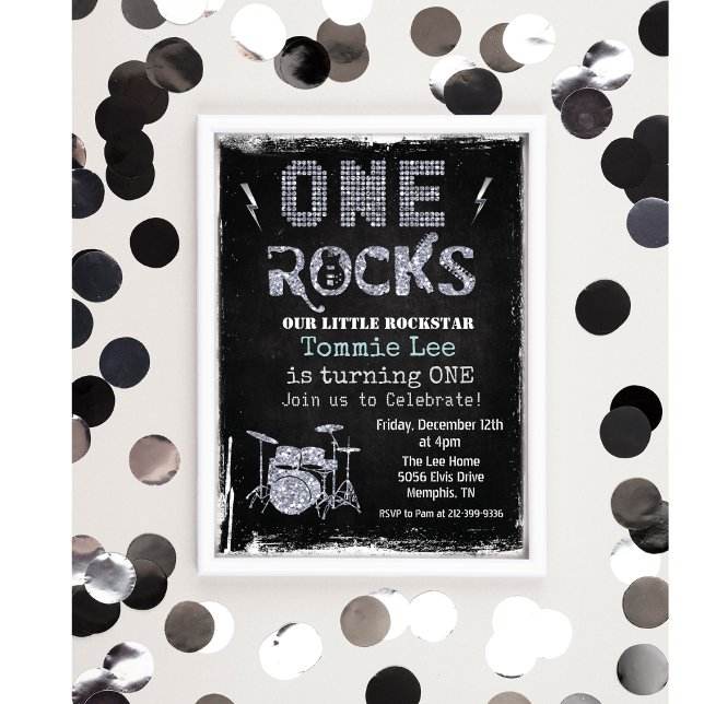 One Rocks Rockstar Drumset 1st Birthday Invitation (Creator Uploaded)