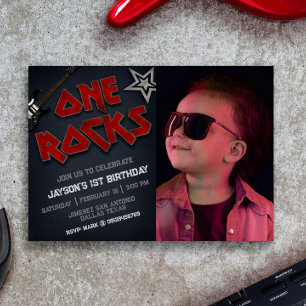 One Rocks with Picture -  1st Birthday  Invitation