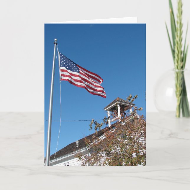 One Room School and American Flag Card (Front)