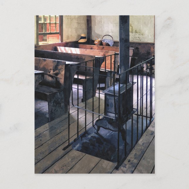One Room Schoolhouse With Stove Postcard (Front)