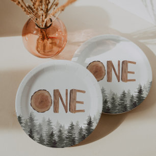 One Rustic Green Trees 1st Birthday  Paper Plate