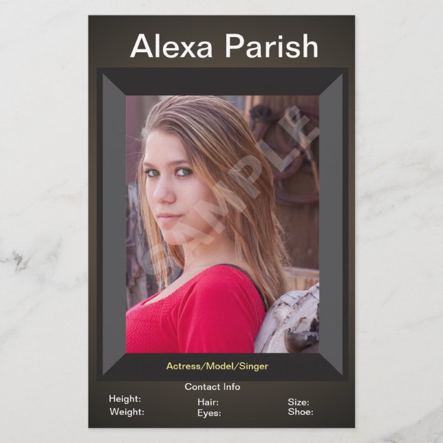 One Sided Model Head-shot Comp/Zed Card (Front)