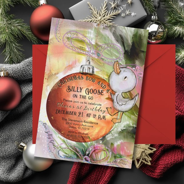 One Silly Goose" 1st Birthday & Christmas Party Invitation (One Silly Goose 1st Birthday & Christmas Party Invitation (front))