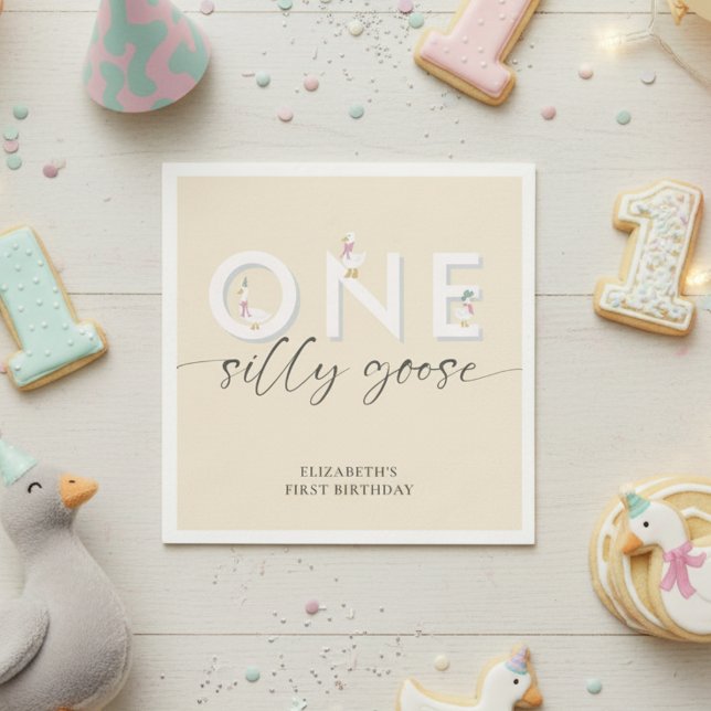 One Silly Goose 1st Birthday Cute Napkin (Creator Uploaded)