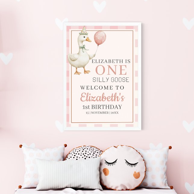 One Silly Goose 1st Birthday Girl Party Poster (Creator Uploaded)