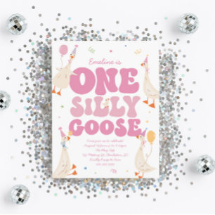 One Silly Goose 1st Birthday Invitation Girl Pink