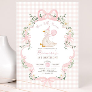 One Silly Goose 1st Birthday Invitation: Pink Ging Invitation