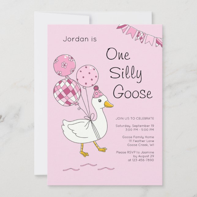 One Silly Goose 1st Birthday Invitations (Front)