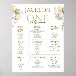 One Silly Goose 1st Birthday Milestones Sign