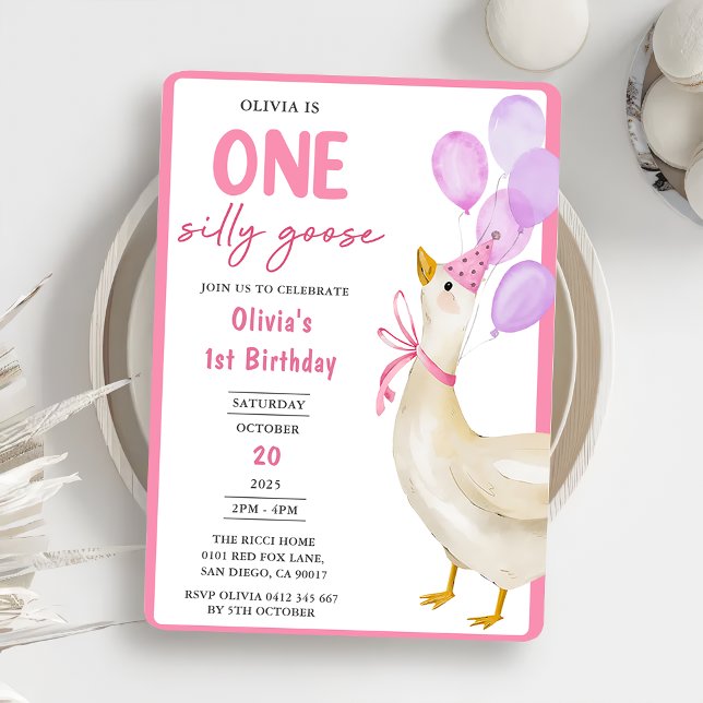 One Silly Goose 1st Birthday Party Invitation (Creator Uploaded)