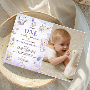 One Silly Goose 1st Birthday Party Photo  Invitation