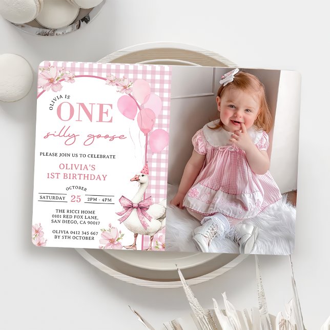 One Silly Goose 1st Birthday Party Photo  Invitation (Creator Uploaded)
