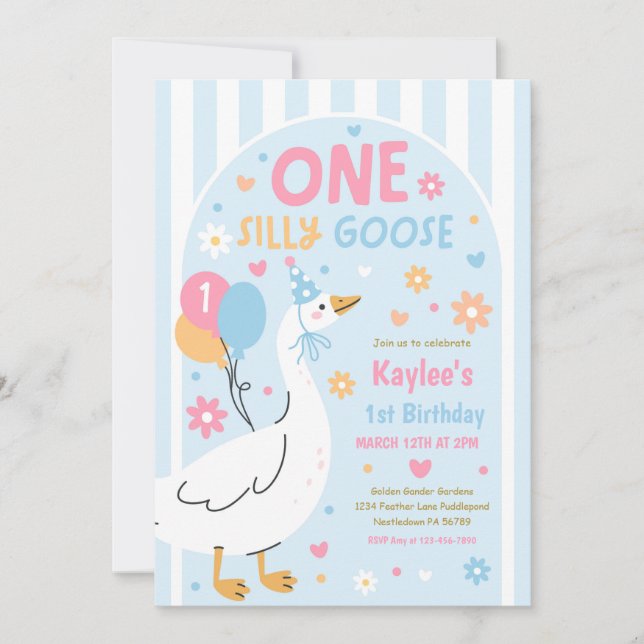 One Silly Goose 1st Birthday Party Spring Birthday Invitation (Front)