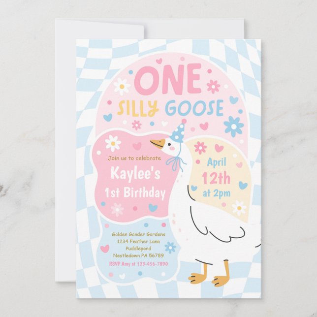 One Silly Goose 1st Birthday Party Spring Birthday Invitation (Front)