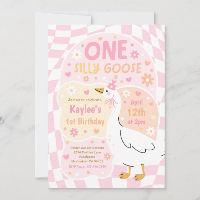 One Silly Goose 1st Birthday Party Spring Birthday Invitation (Front)