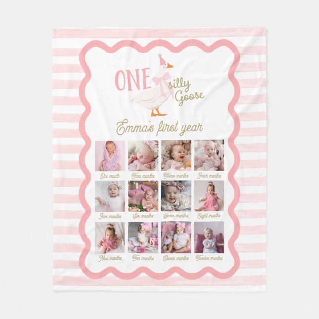One Silly Goose 1st Birthday Photo Sign Fleece Blanket (Front)