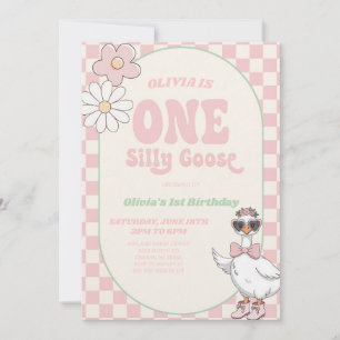 One Silly Goose 1st Birthday Retro Modern Invitation