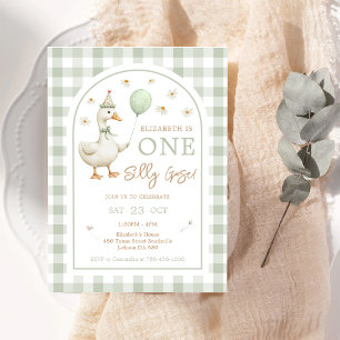 One Silly Goose 1st First Birthday Party Invitation