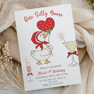 One Silly Goose Baby Girl 1st Birthday Party Invitation