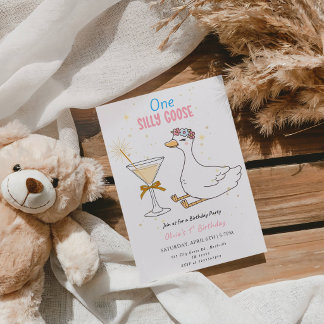 One Silly Goose Baby Girl 1st Birthday Party Invitation