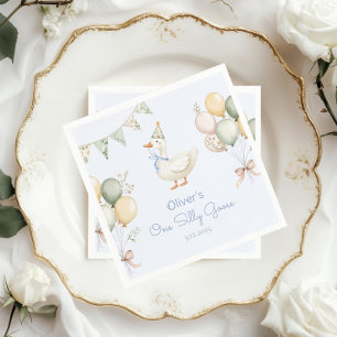 One Silly Goose Balloons Boy 1st Birthday Napkin