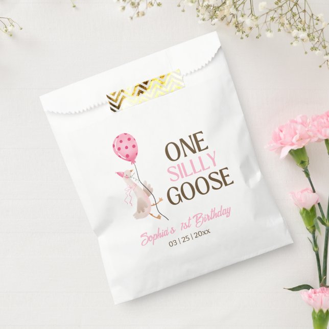 One Silly Goose Birthday, Girl 1st Birthday Pink Favour Bags (Sealed)