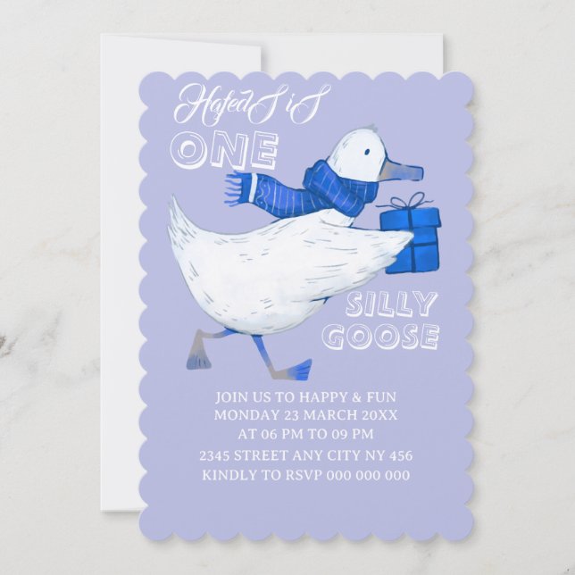 One Silly Goose Birthday Invitation, Boy 1st Birth Invitation (Front)