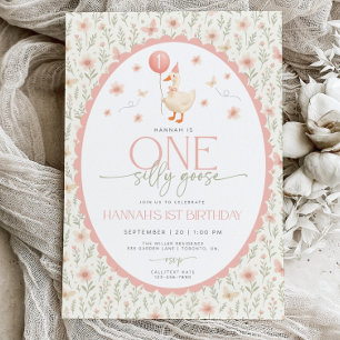 One Silly Goose Birthday Invitation, Girl 1st Birt Invitation