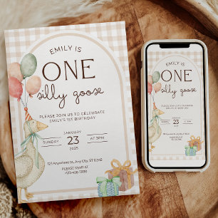 One Silly Goose Birthday Invite Gender Neutral 