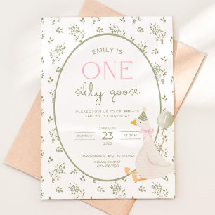One Silly Goose Birthday Invite Vintage Floral Fir