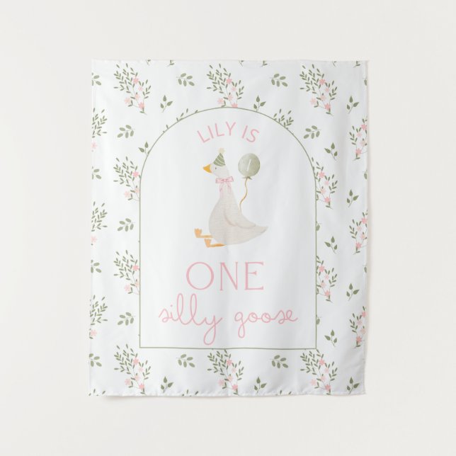 One Silly Goose Birthday Personalized Banner  Tape Tapestry (Front)