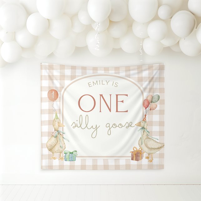 One Silly Goose Birthday Personalized Banner Tapestry (Creator Uploaded)