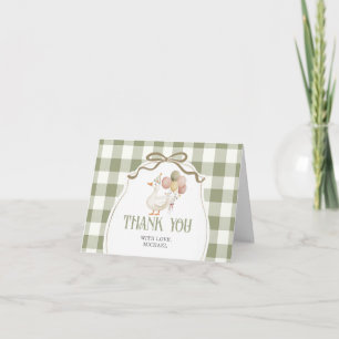 One Silly Goose Birthday Sage Gingham  Thank You Card