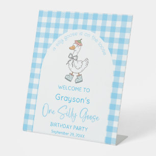 One Silly Goose Blue 1st Birthday Pedestal Sign