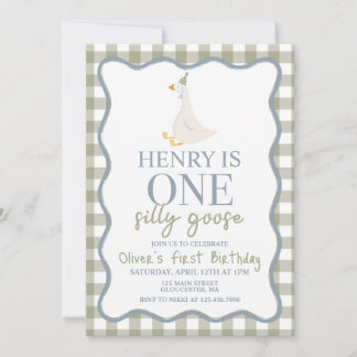 One Silly Goose blue and green Invitation