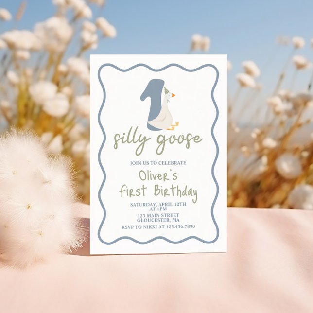 One Silly Goose blue and green Invitation (Creator Uploaded)
