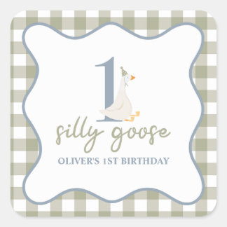 One Silly Goose blue and green Square Sticker